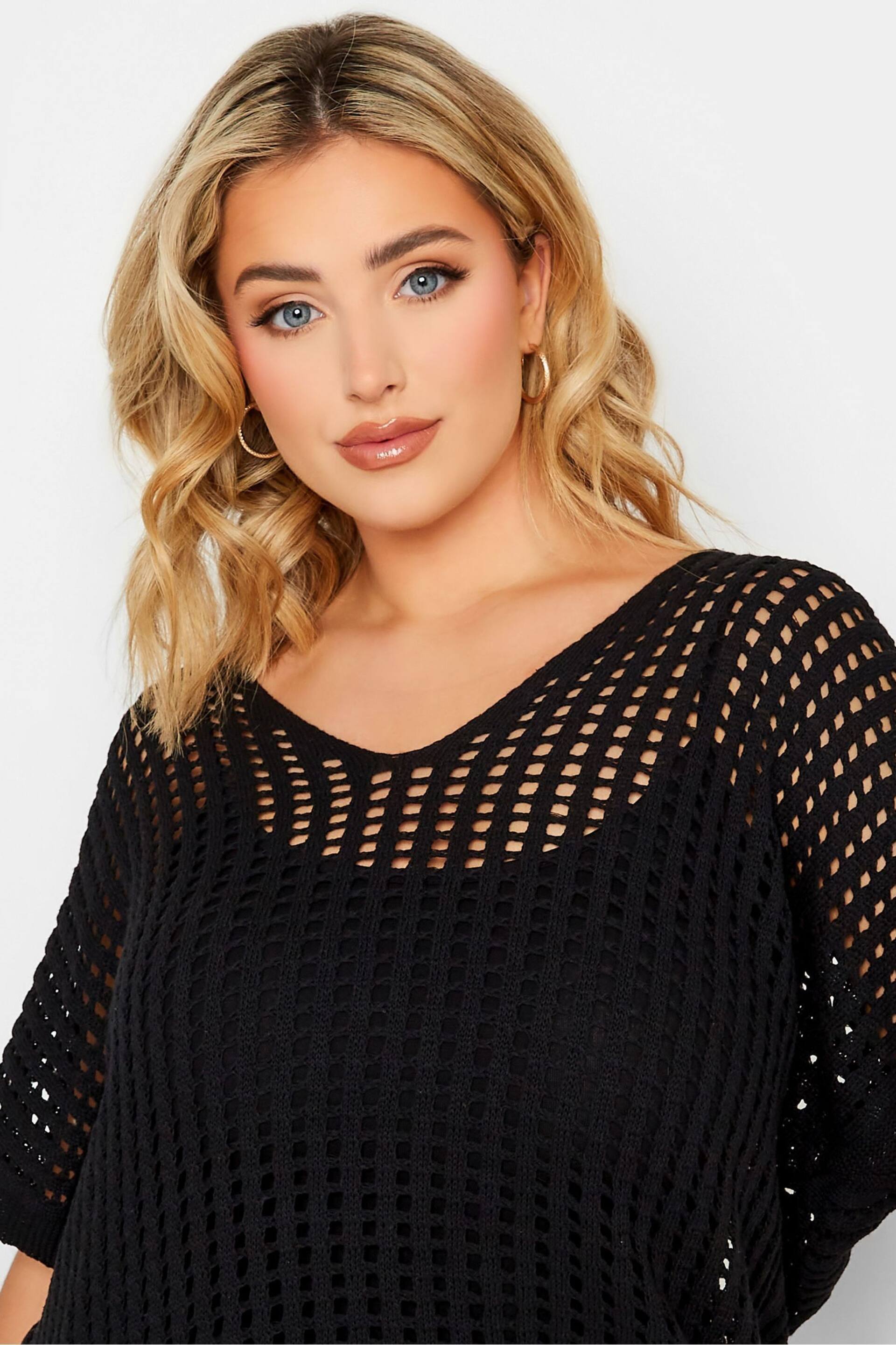 Yours Curve Black Crochet Boxy Cover-Up - Image 3 of 4