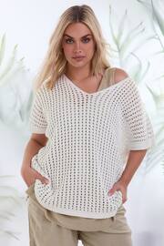 Yours Curve Cream Crochet Boxy Cover-Up - Image 3 of 5