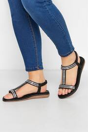 Yours Curve Black Dark Wide Fit Wide Fit Diamante Flower Sandals - Image 1 of 5