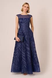 Adrianna Papell Blue Applique Organza Long Gown - Image 3 of 7