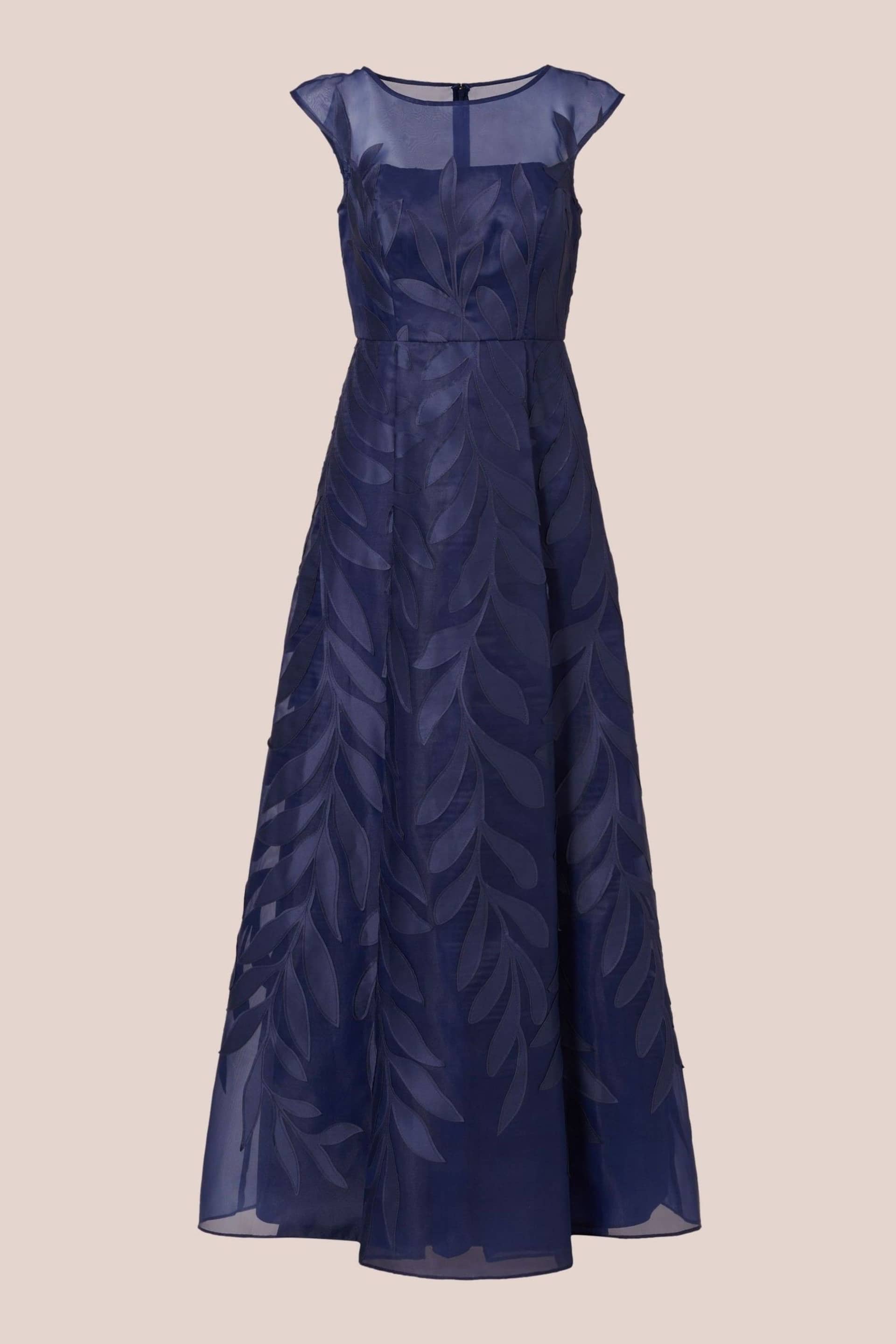 Adrianna Papell Blue Applique Organza Long Gown - Image 6 of 7