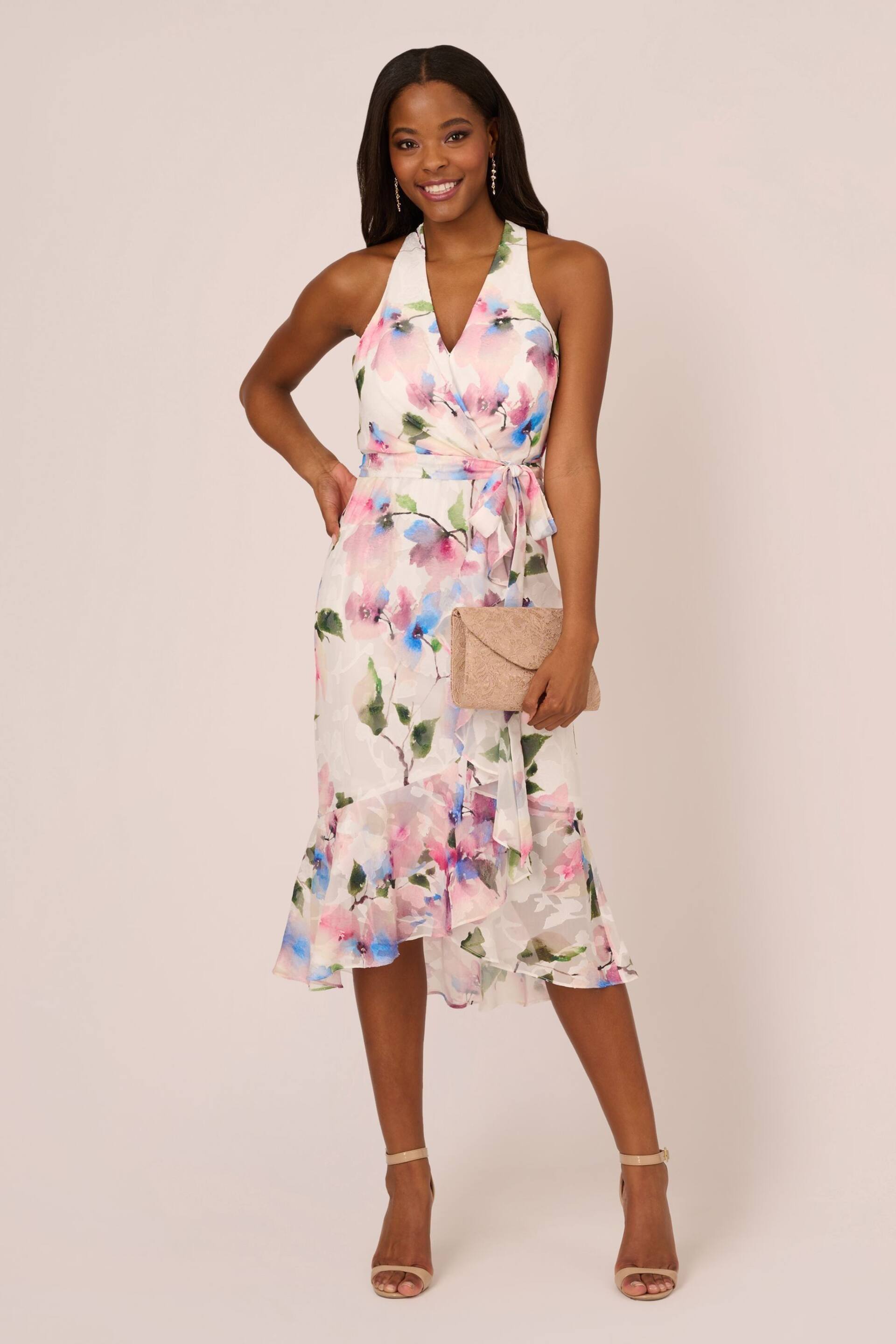 Adrianna Papell White Printed High-Low Dress - Image 3 of 7
