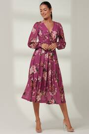 Jolie Moi Purple Long sleeve Floral Print Dress - Image 6 of 6