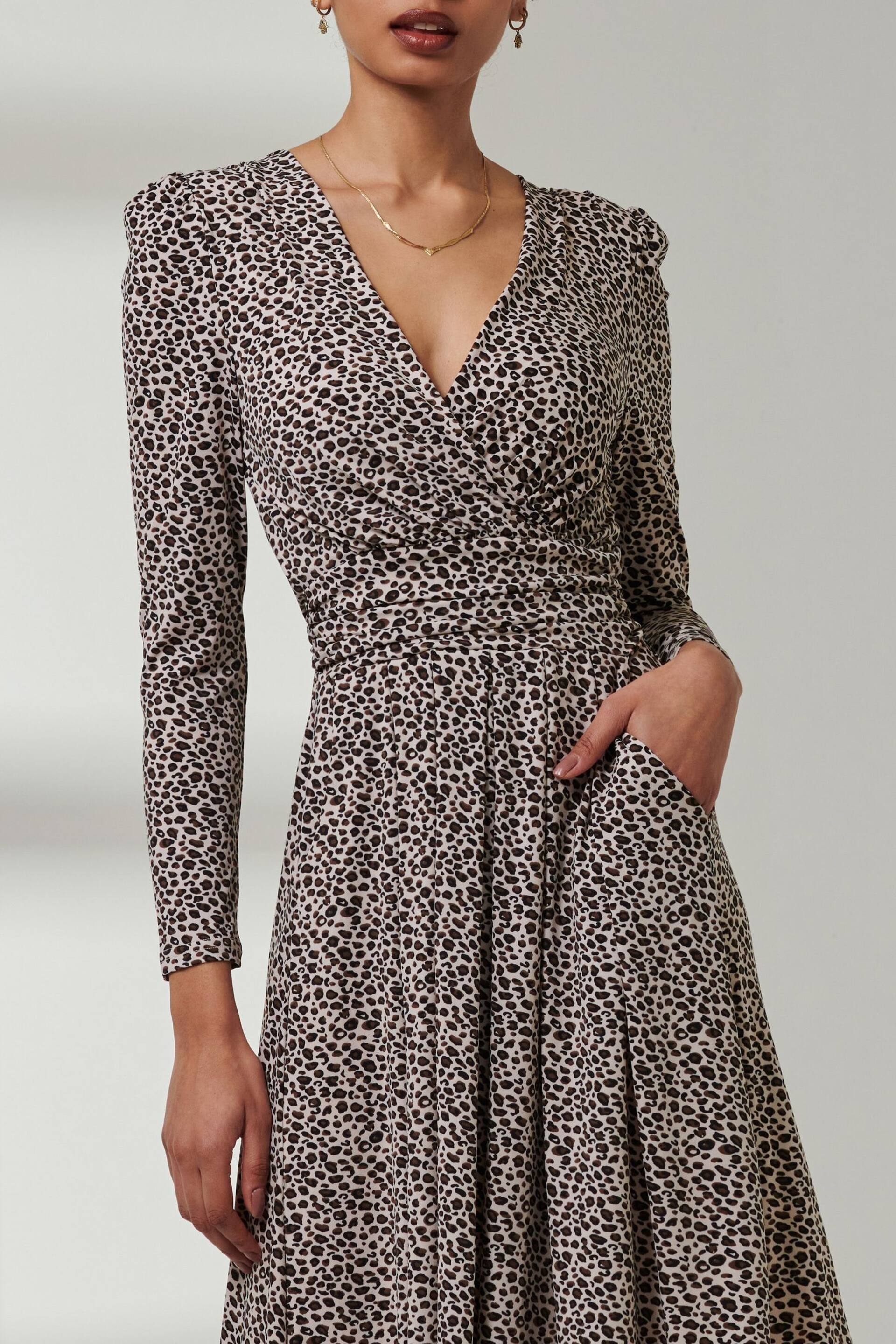 Jolie Moi Animal Print Rafella Long Sleeve Midi Dress - Image 3 of 6
