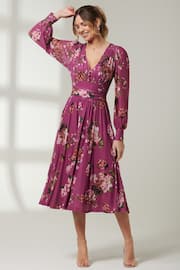 Jolie Moi Purple Long Sleeve Mesh Midi Dress - Image 1 of 6