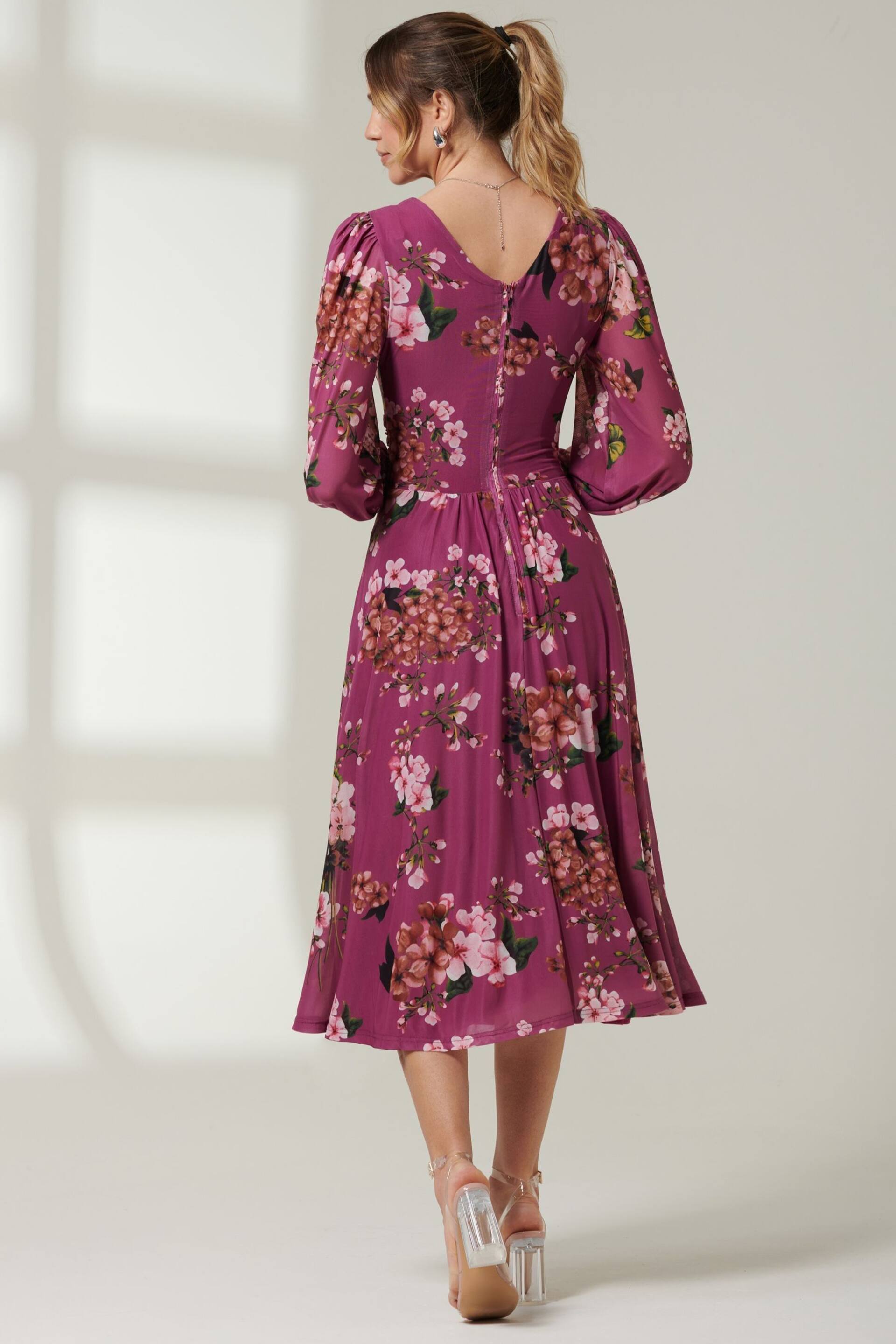 Jolie Moi Purple Long Sleeve Mesh Midi Dress - Image 2 of 6