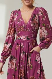 Jolie Moi Purple Long Sleeve Mesh Midi Dress - Image 3 of 6