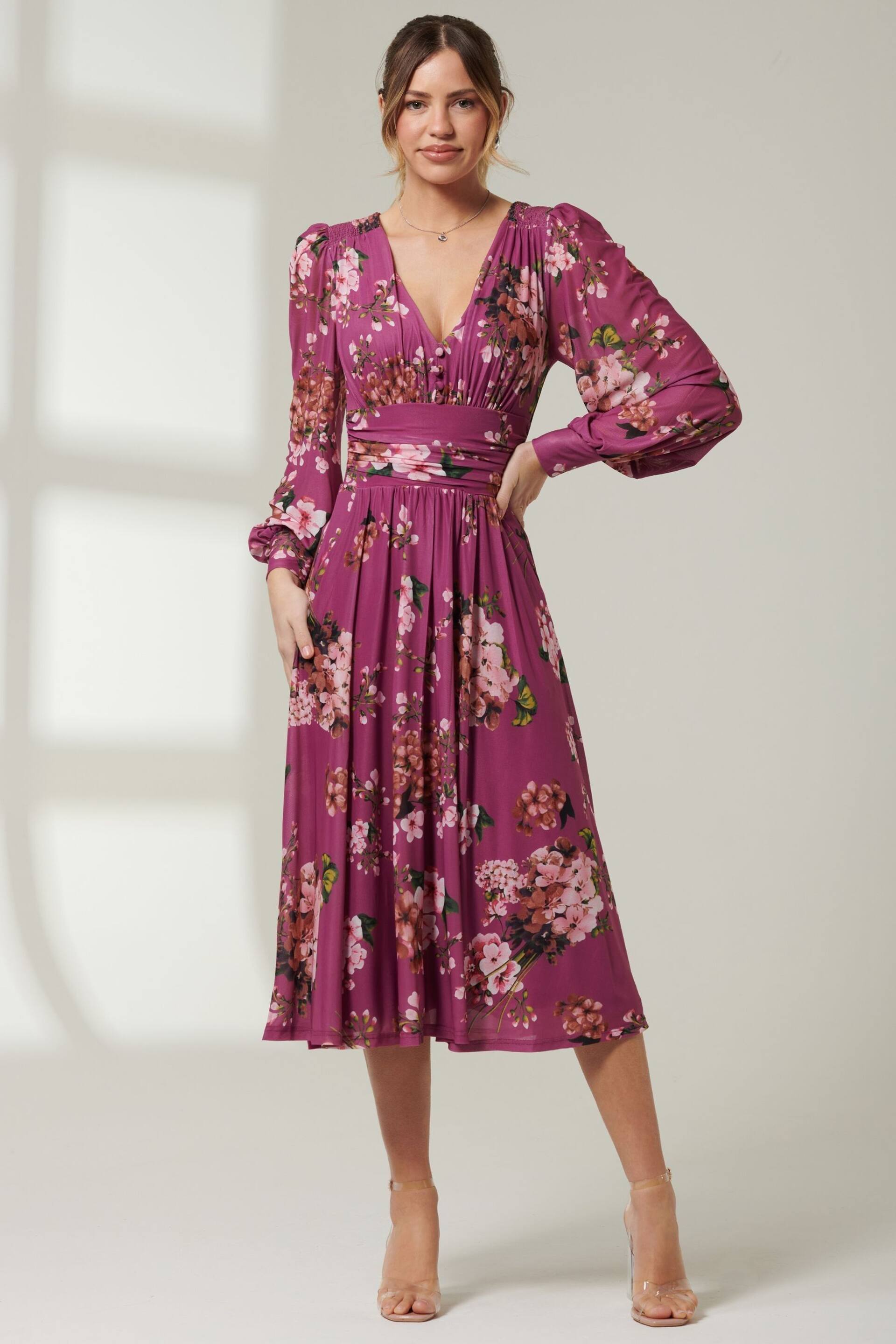 Jolie Moi Purple Long Sleeve Mesh Midi Dress - Image 4 of 6