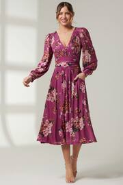Jolie Moi Purple Long Sleeve Mesh Midi Dress - Image 5 of 6