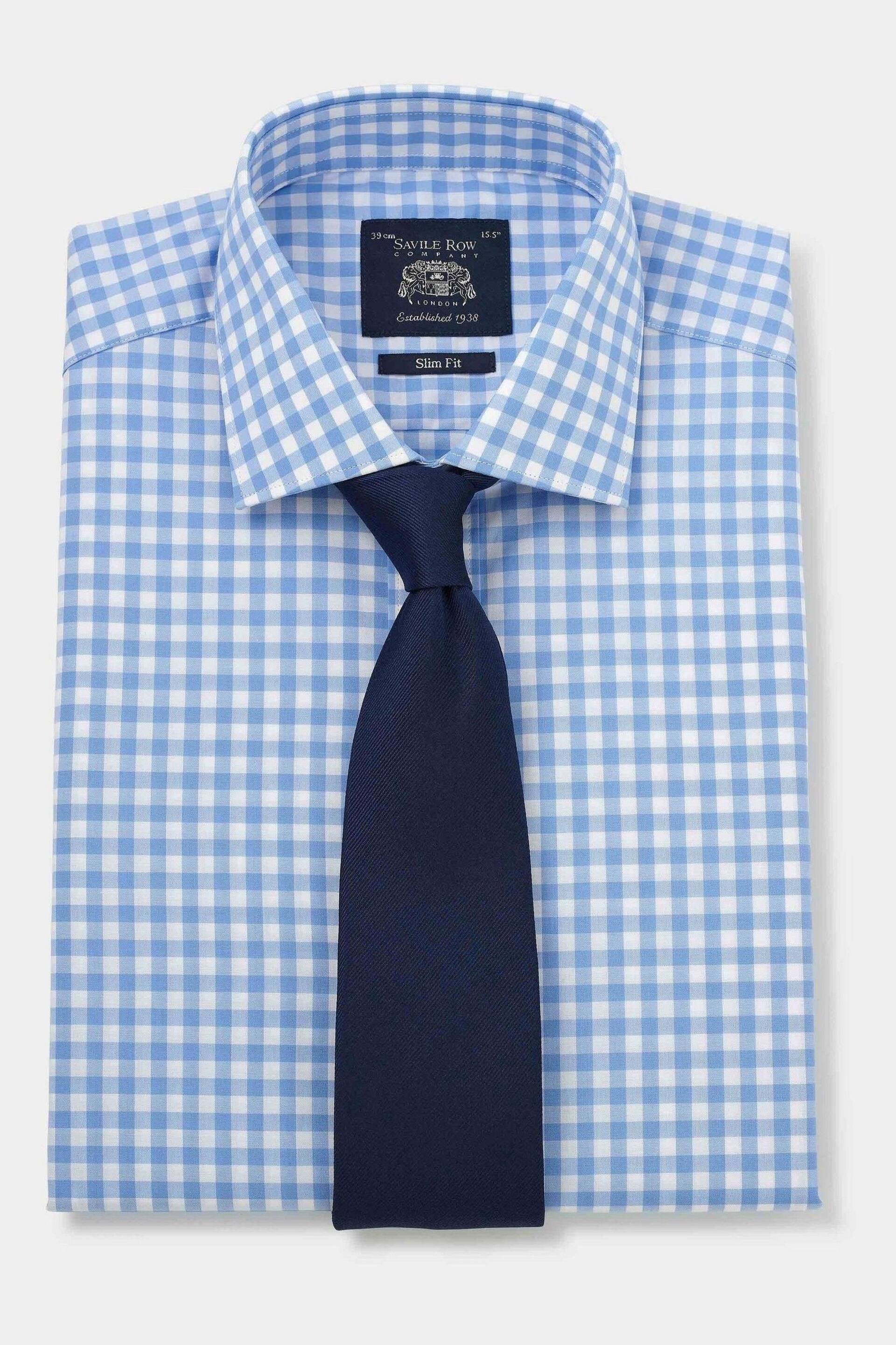 The Savile Row Company Slim Fit Blue Single Cuff Savile Row Check Shirt - Image 3 of 6