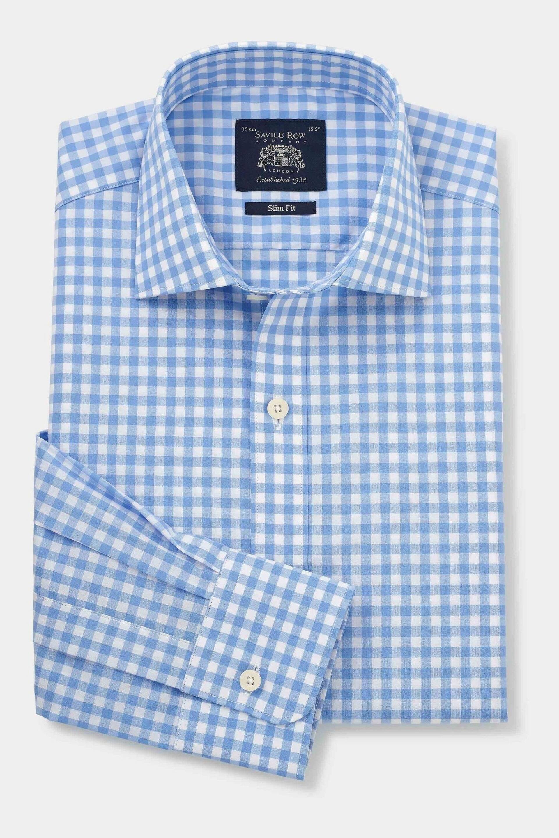 The Savile Row Company Slim Fit Blue Single Cuff Savile Row Check Shirt - Image 4 of 6