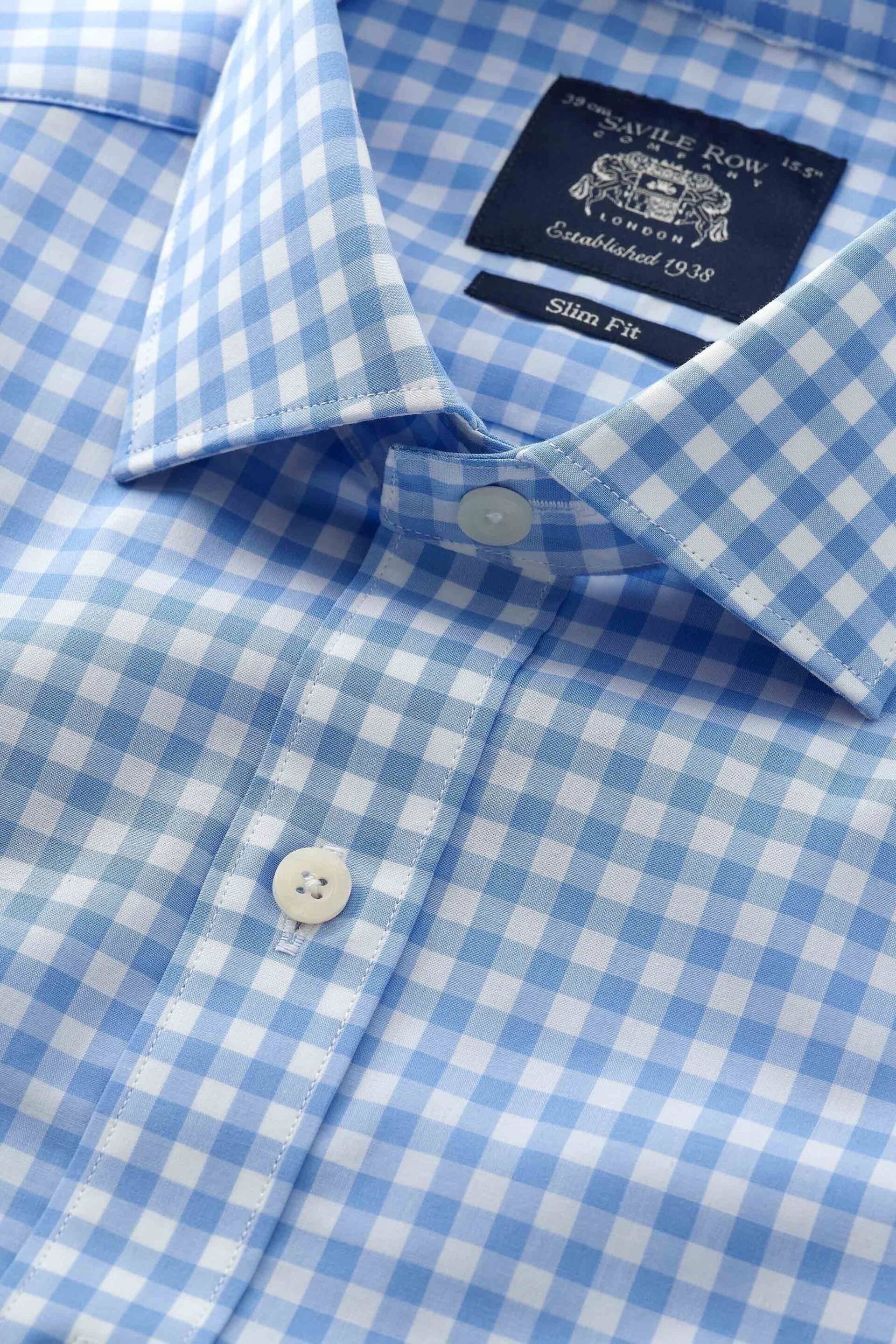The Savile Row Company Slim Fit Blue Single Cuff Savile Row Check Shirt - Image 5 of 6