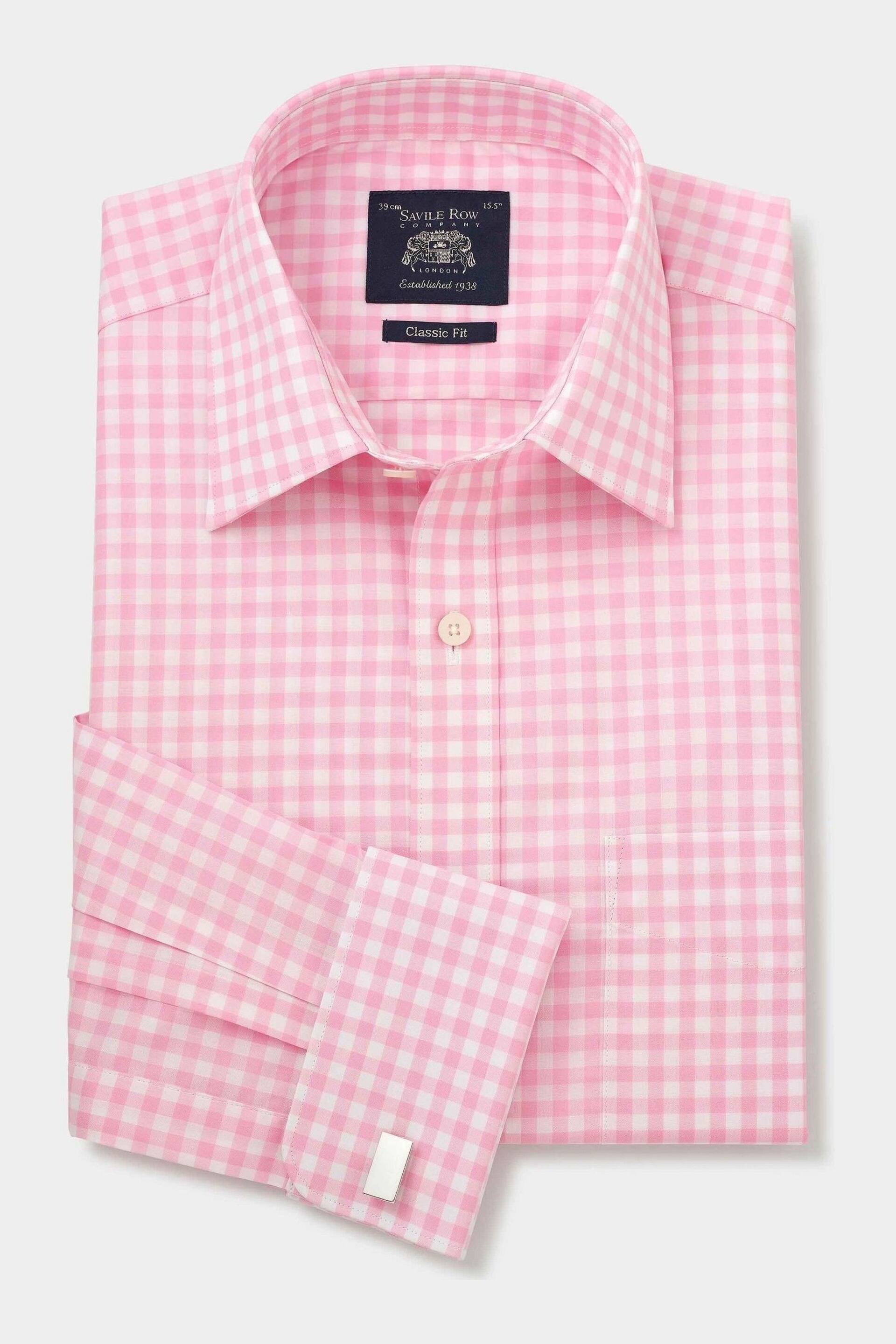 The Savile Row Company Classic Fit Pink Savile Row Check Double Cuff Shirt - Image 4 of 4