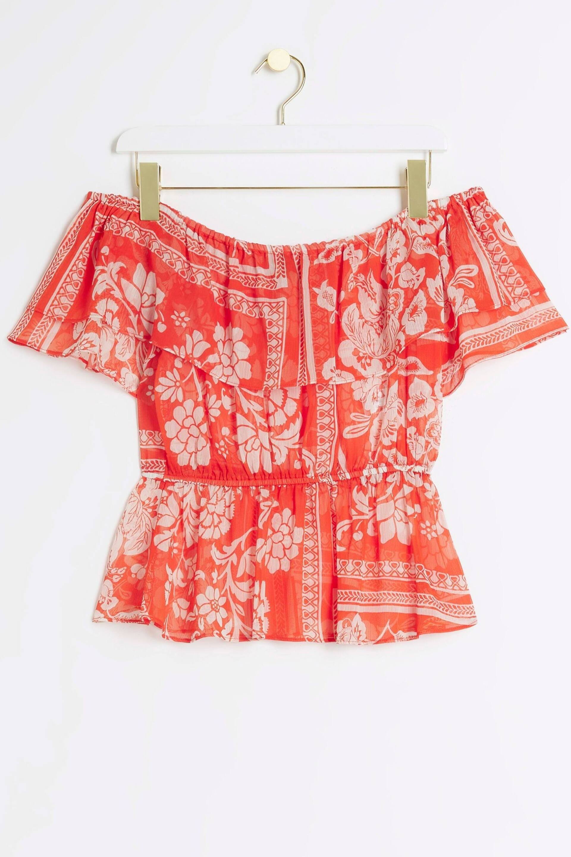 River Island Red Ruffle Frill Bardot Top - Image 5 of 6