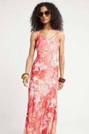 River Island Cream Embellished Printed Slip Dress - Image 1 of 5