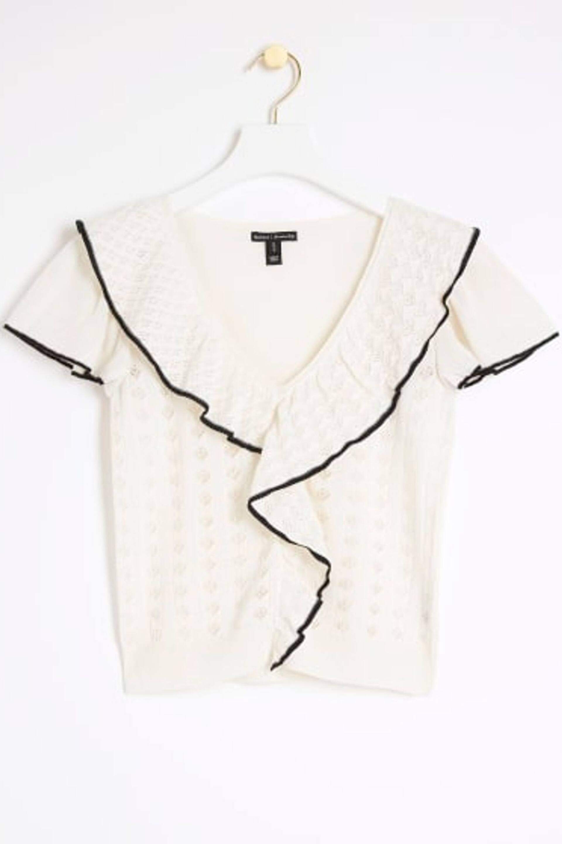 River Island Cream Frill Detailed Knitted Top - Image 5 of 6