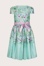 Monsoon Green Botanical Print Satin Dress - Image 1 of 4