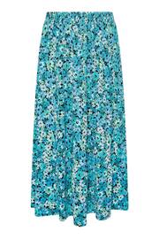 Yours Curve Blue Floral Print Textured Tiered Maxi Skirt - Image 4 of 4