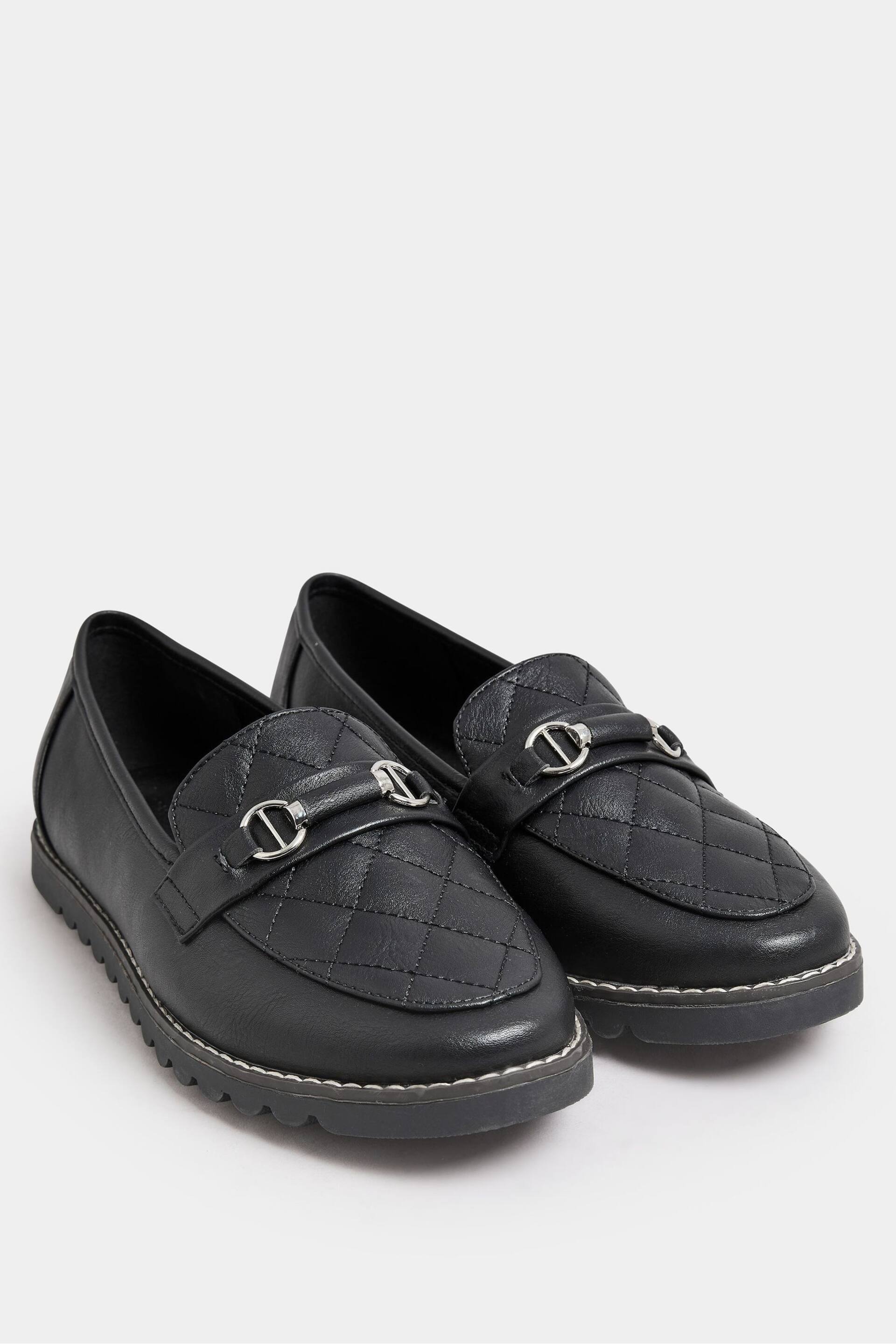 Yours Curve Black Extra Wide Fit Quilted Loafers - Image 2 of 5