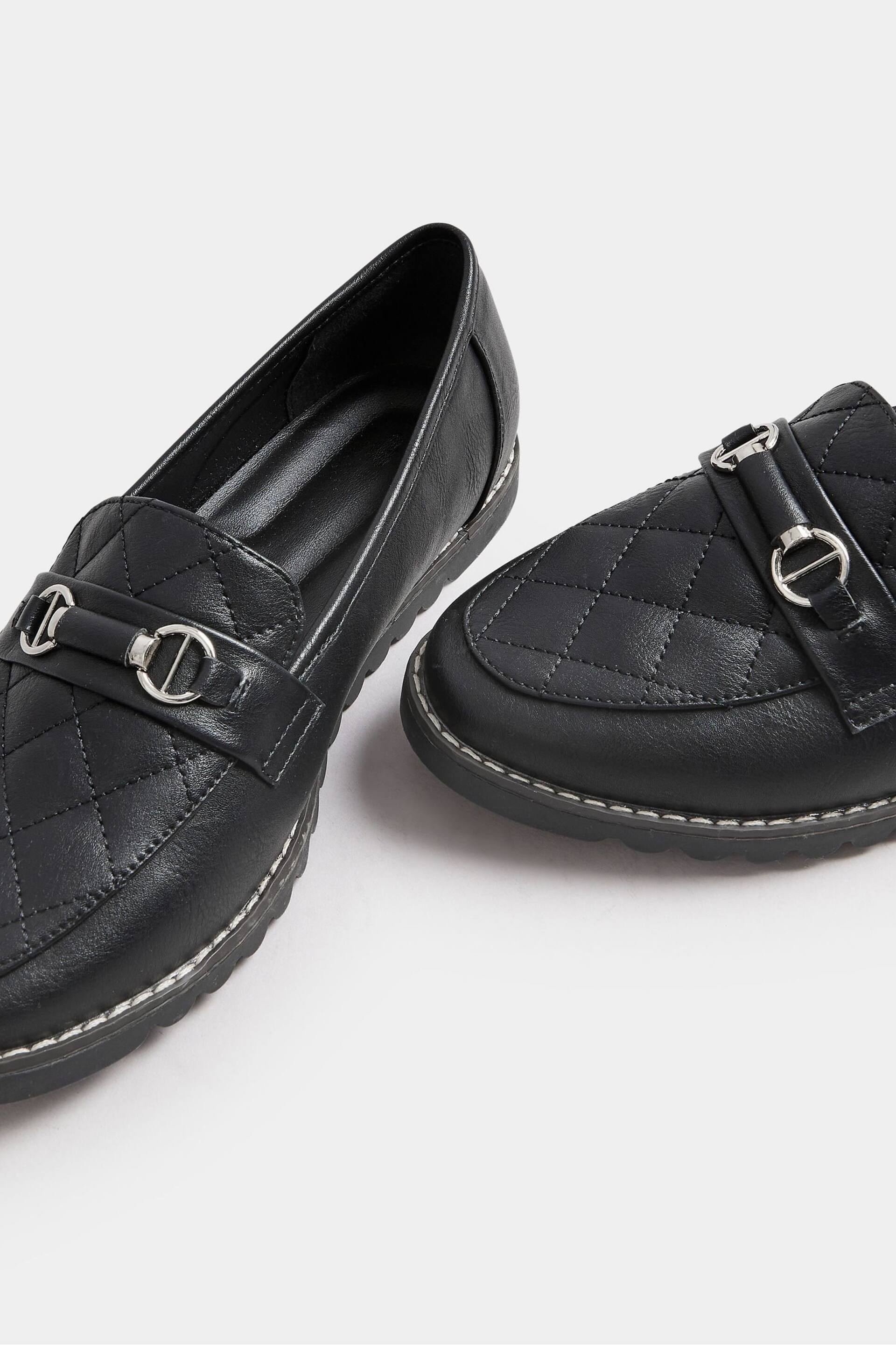 Yours Curve Black Extra Wide Fit Quilted Loafers - Image 5 of 5