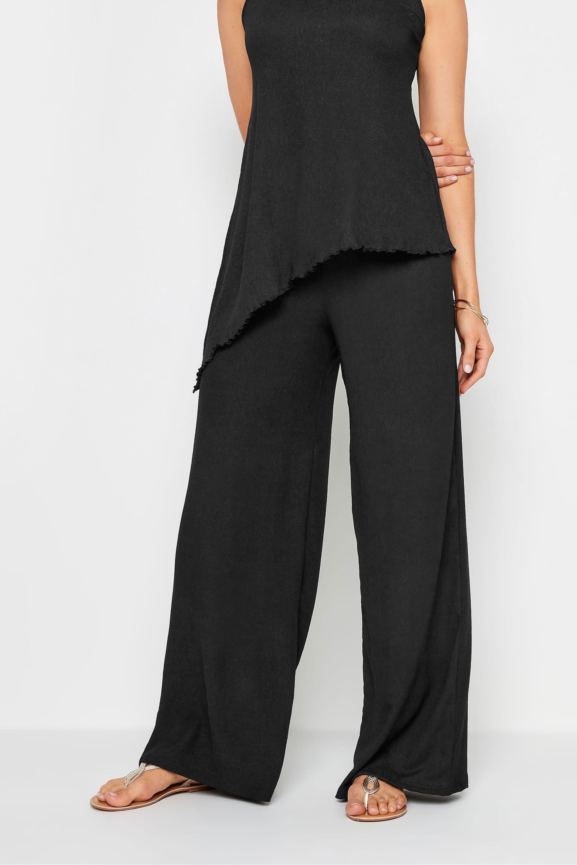 Long Tall Sally Blue Long Tall Sally Textured Wide Leg Trousers - Image 2 of 4