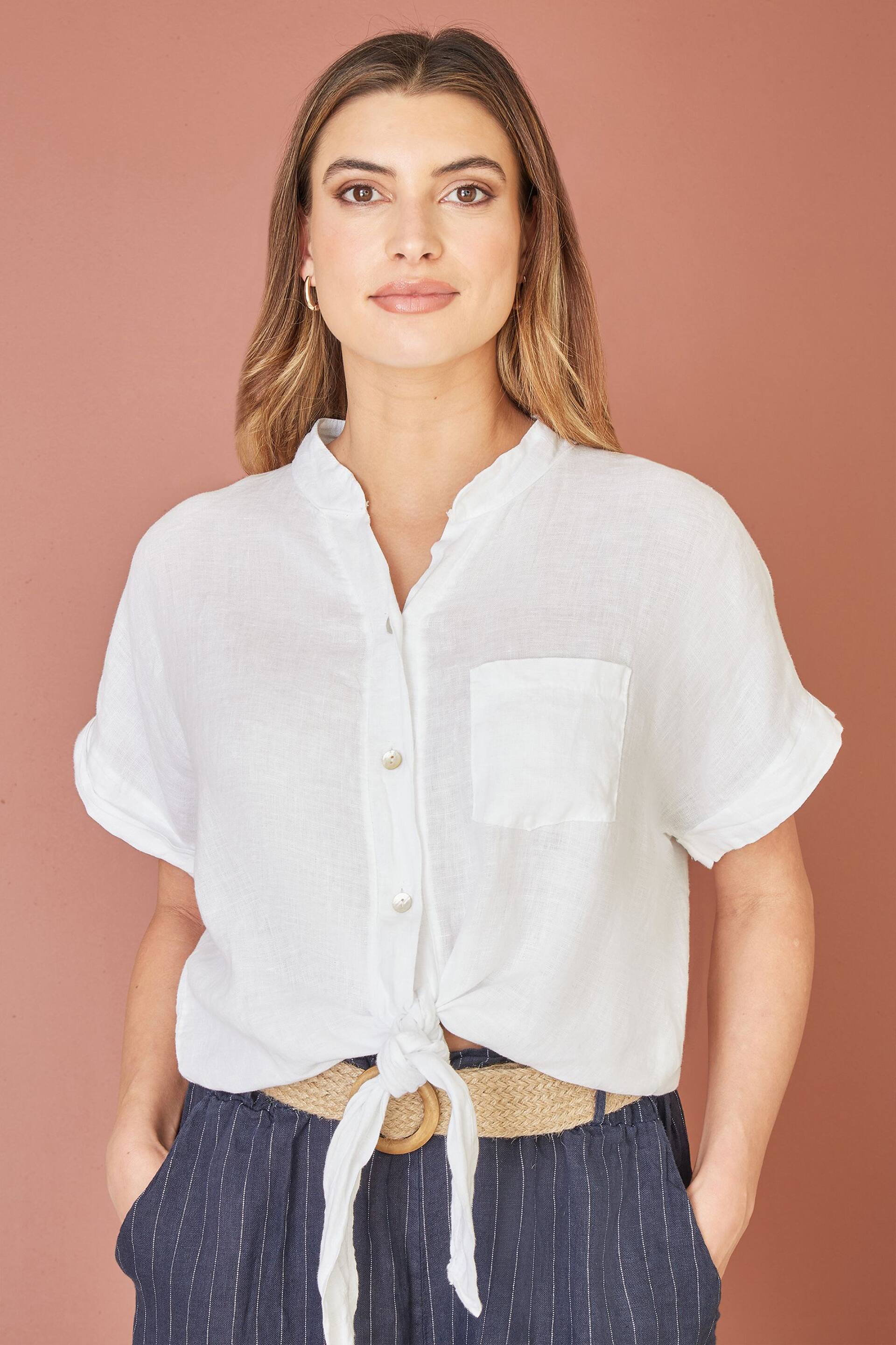 Yumi White Italian Linen Shirt - Image 1 of 4