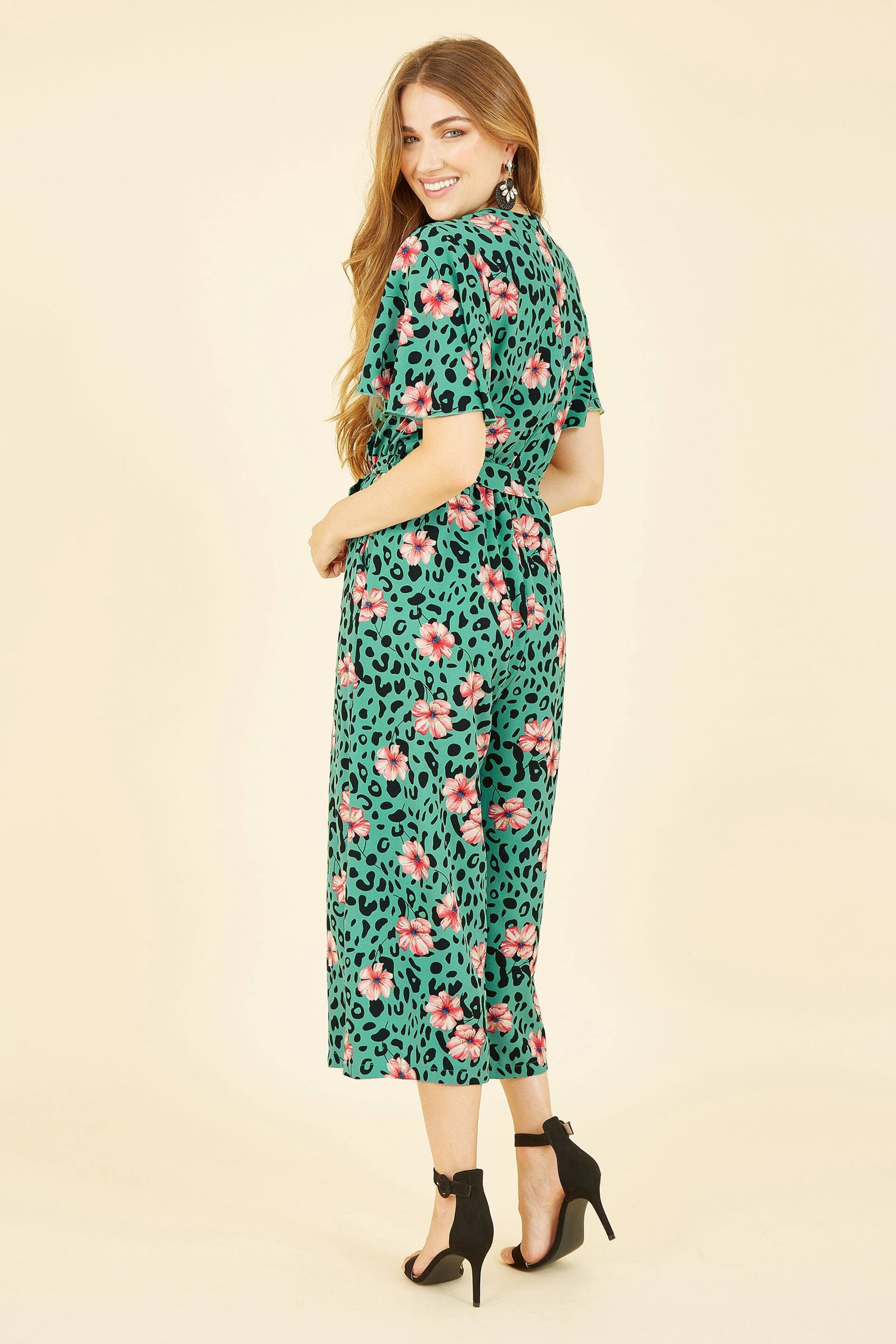 Mela Green Animal Print Jumpsuit With Angel Sleeves - Image 4 of 5