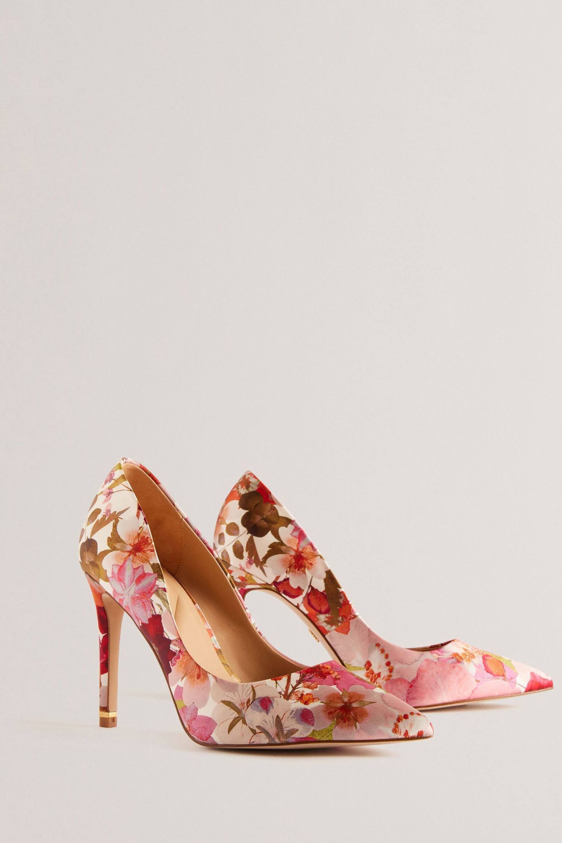 Ted Baker Cream Floral High Heeled Caaraa Pumps With River Of Gold Heel - Image 2 of 5