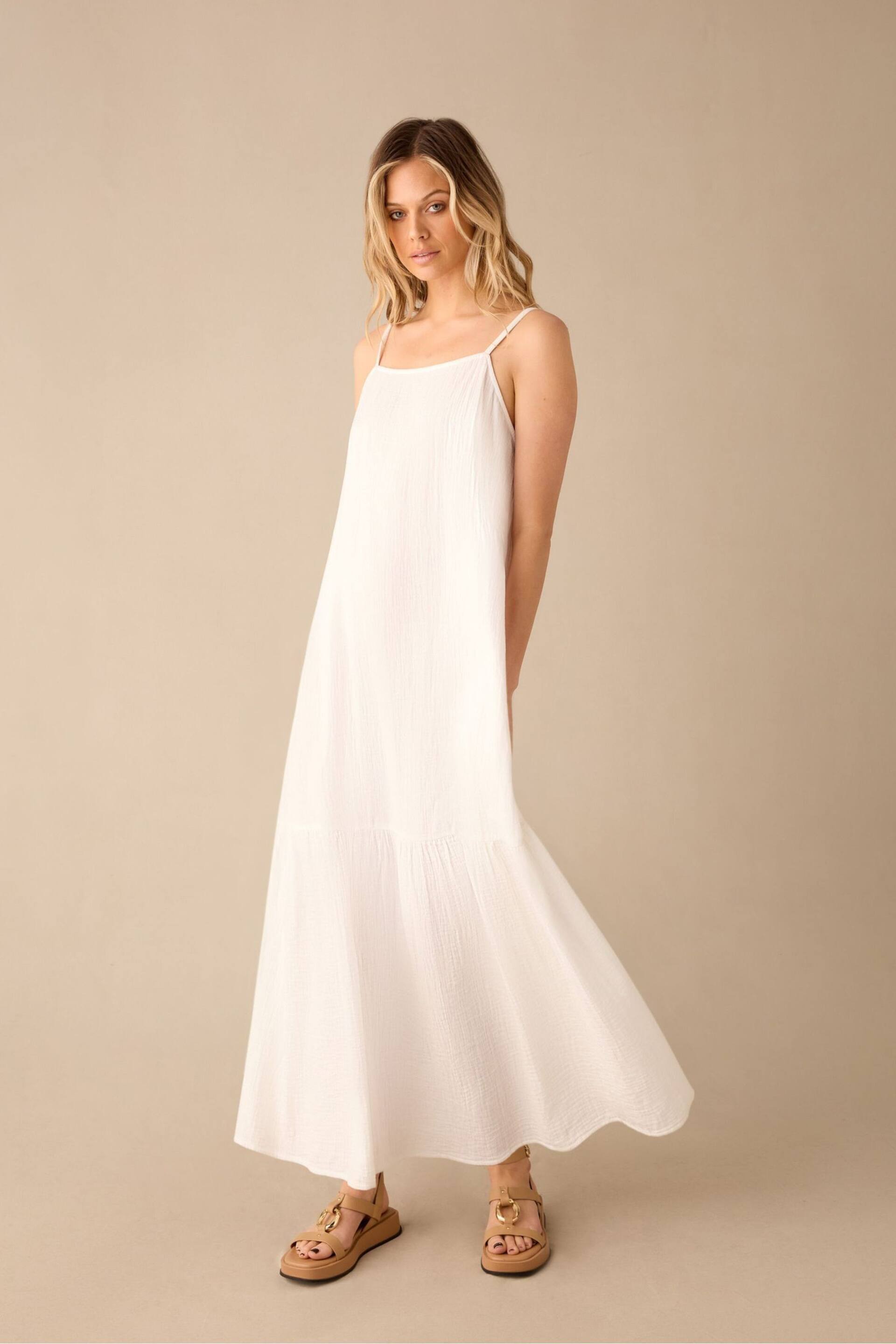 Ro&Zo White Tiered Hem Strappy Cheesecloth Dress - Image 3 of 5