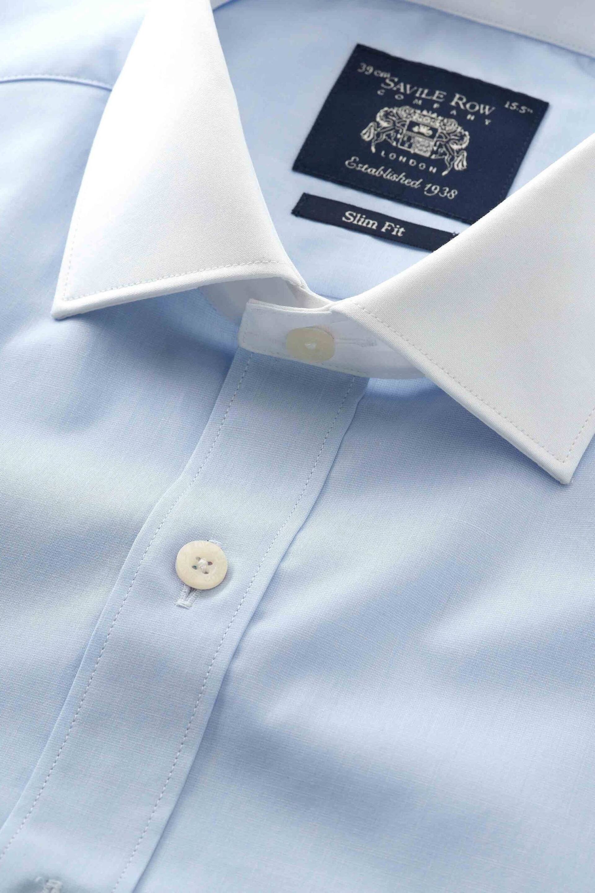 The Savile Row Company Slim Blue Contrast Collar Double Cuff Shirt - Image 3 of 4