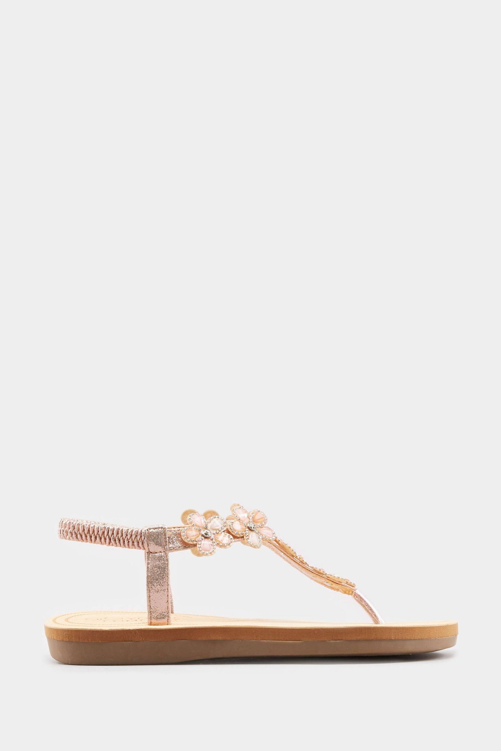 Yours Curve Gold Wide Fit Wide Fit Diamante Flower Sandals - Image 3 of 6