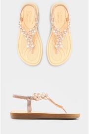 Yours Curve Gold Wide Fit Wide Fit Diamante Flower Sandals - Image 6 of 6