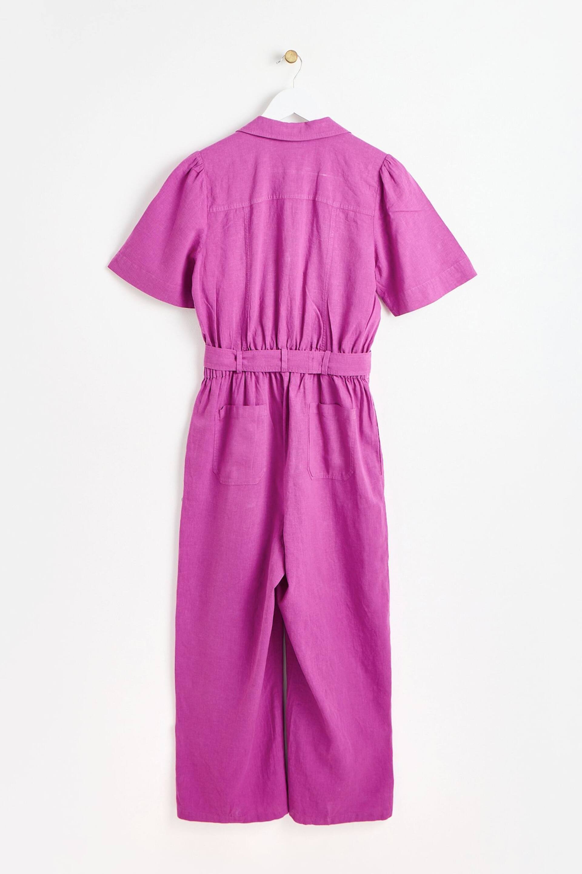 Oliver Bonas Purple Belted Linen Jumpsuit - Image 2 of 8