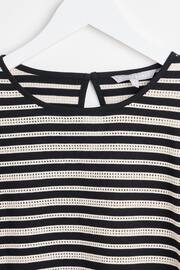 Oliver Bonas Stripe Ruched Sleeve Jersey Black Top - Image 3 of 5