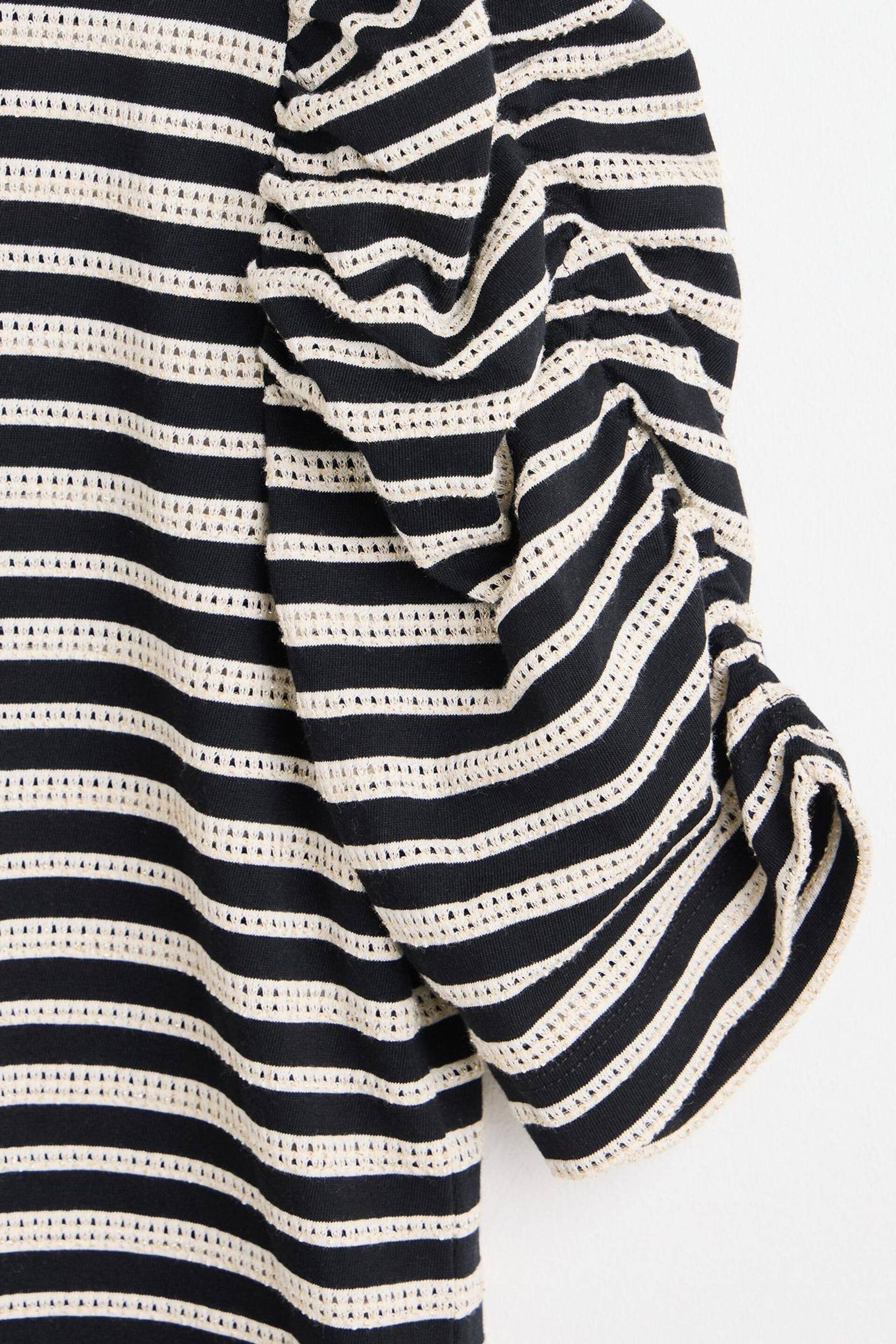 Oliver Bonas Stripe Ruched Sleeve Jersey Black Top - Image 4 of 5