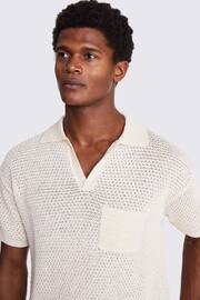 MOSS Ecru Natural Open Knit Skipper Polo Shirt - Image 4 of 5