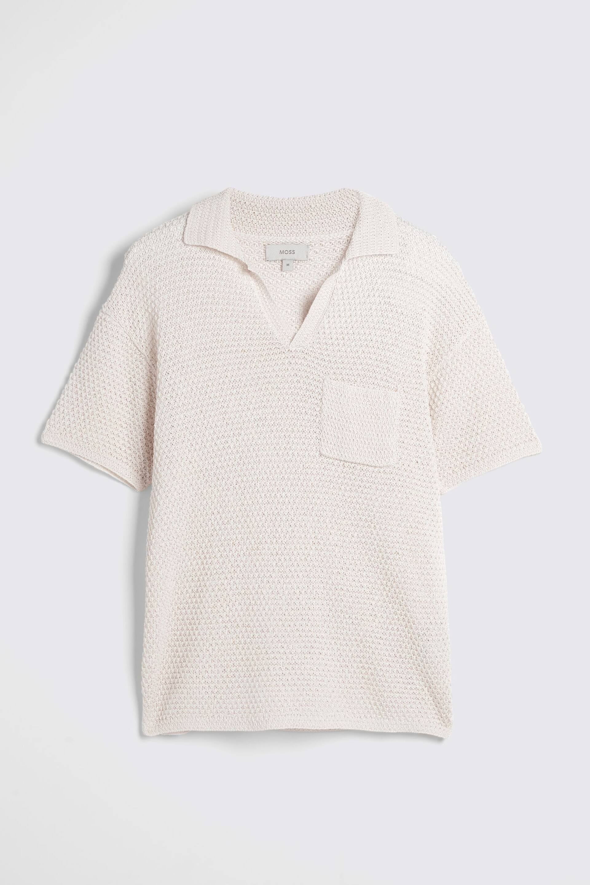 MOSS Ecru Natural Open Knit Skipper Polo Shirt - Image 5 of 5
