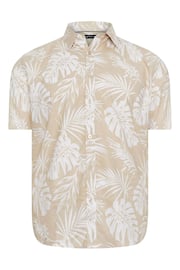 BadRhino Big & Tall Natural BadRhino Neutral Brown Premium Tropical Print Short Sleeve Linen Shirt - Image 3 of 4