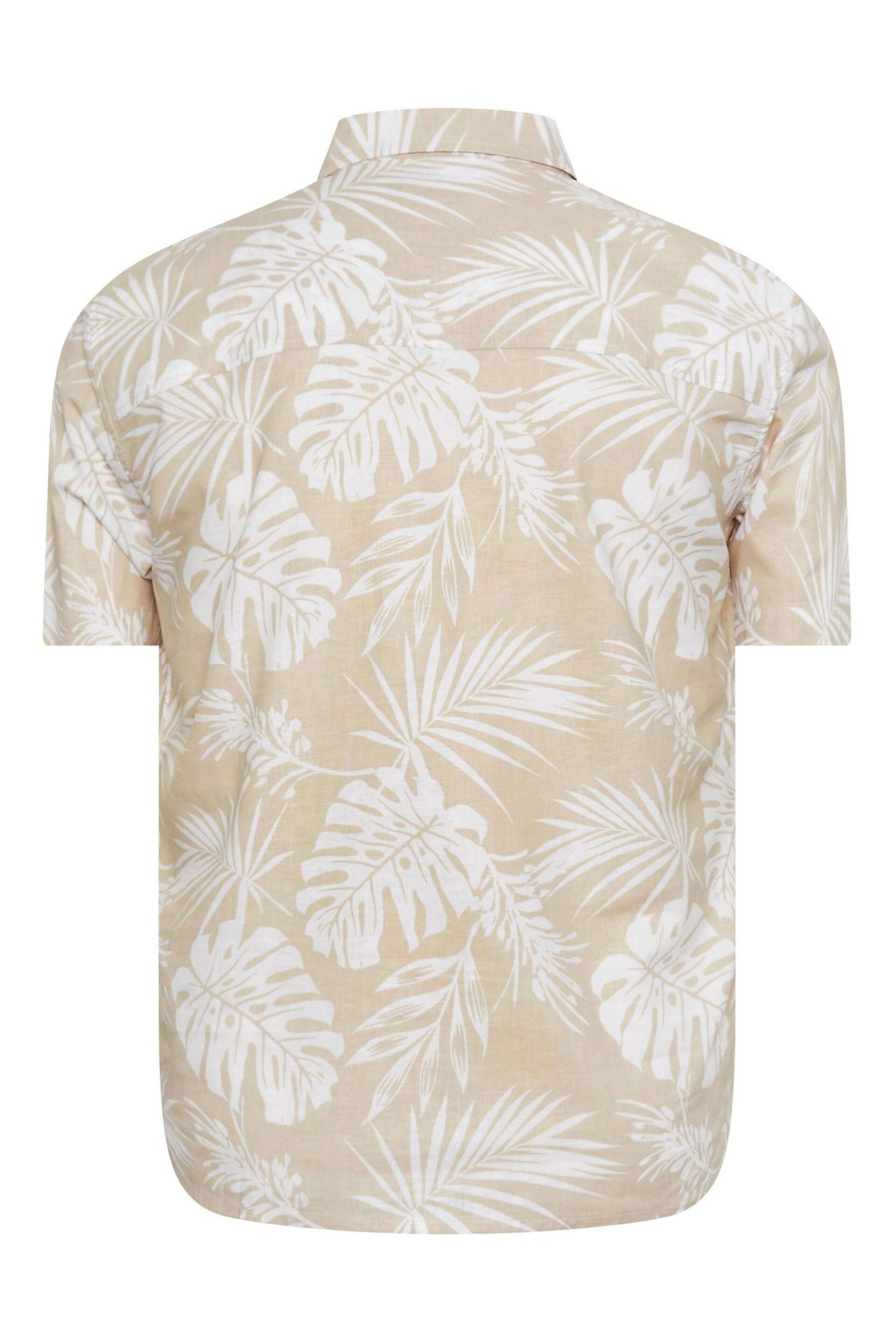BadRhino Big & Tall Natural BadRhino Neutral Brown Premium Tropical Print Short Sleeve Linen Shirt - Image 4 of 4