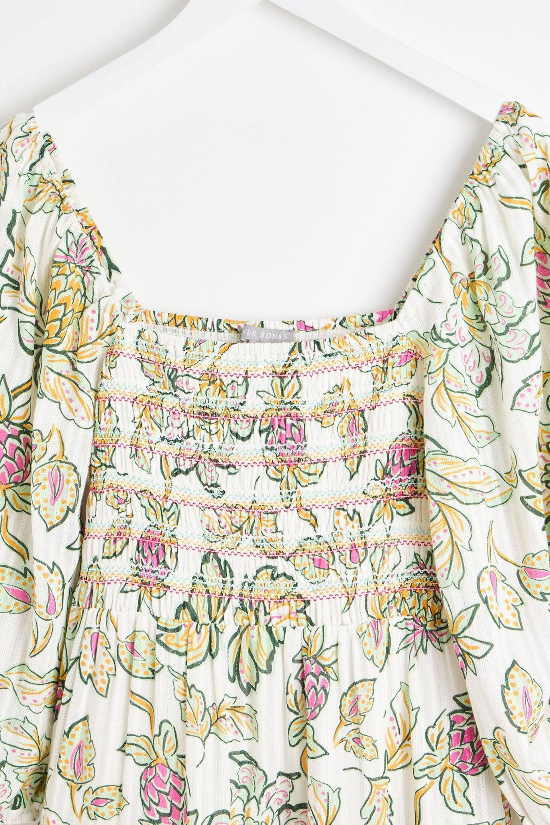 Oliver Bonas Tropical Paisley Shirred Midi White Dress - Image 3 of 6