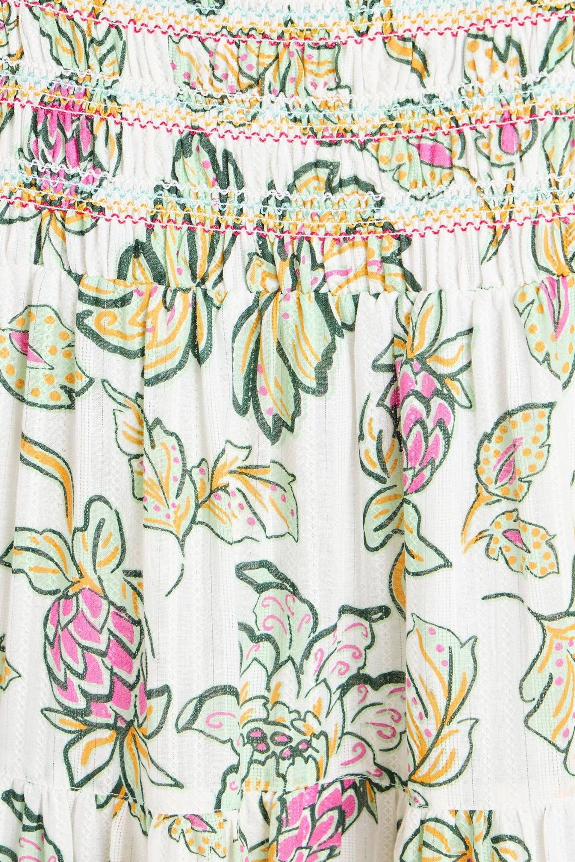 Oliver Bonas Tropical Paisley Shirred Midi White Dress - Image 5 of 6