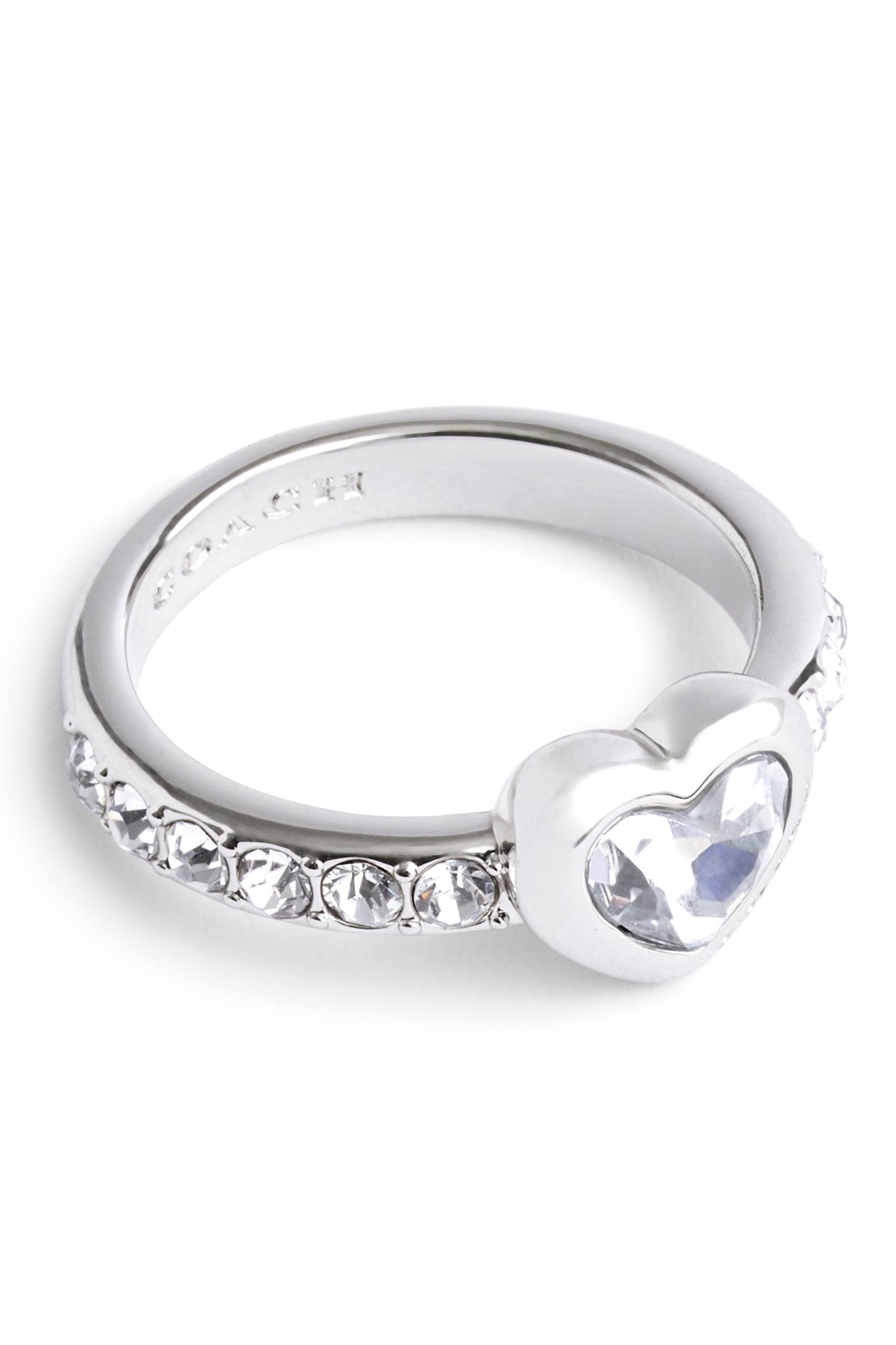 COACH Silver Tone Stone Heart Cocktail Ring - Image 1 of 2