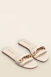 Sosandar Cream Paradiso Chain Detail Flat Leather Mules Sandals - Image 1 of 2