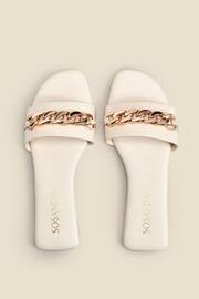 Sosandar Cream Paradiso Chain Detail Flat Leather Mules Sandals - Image 2 of 2