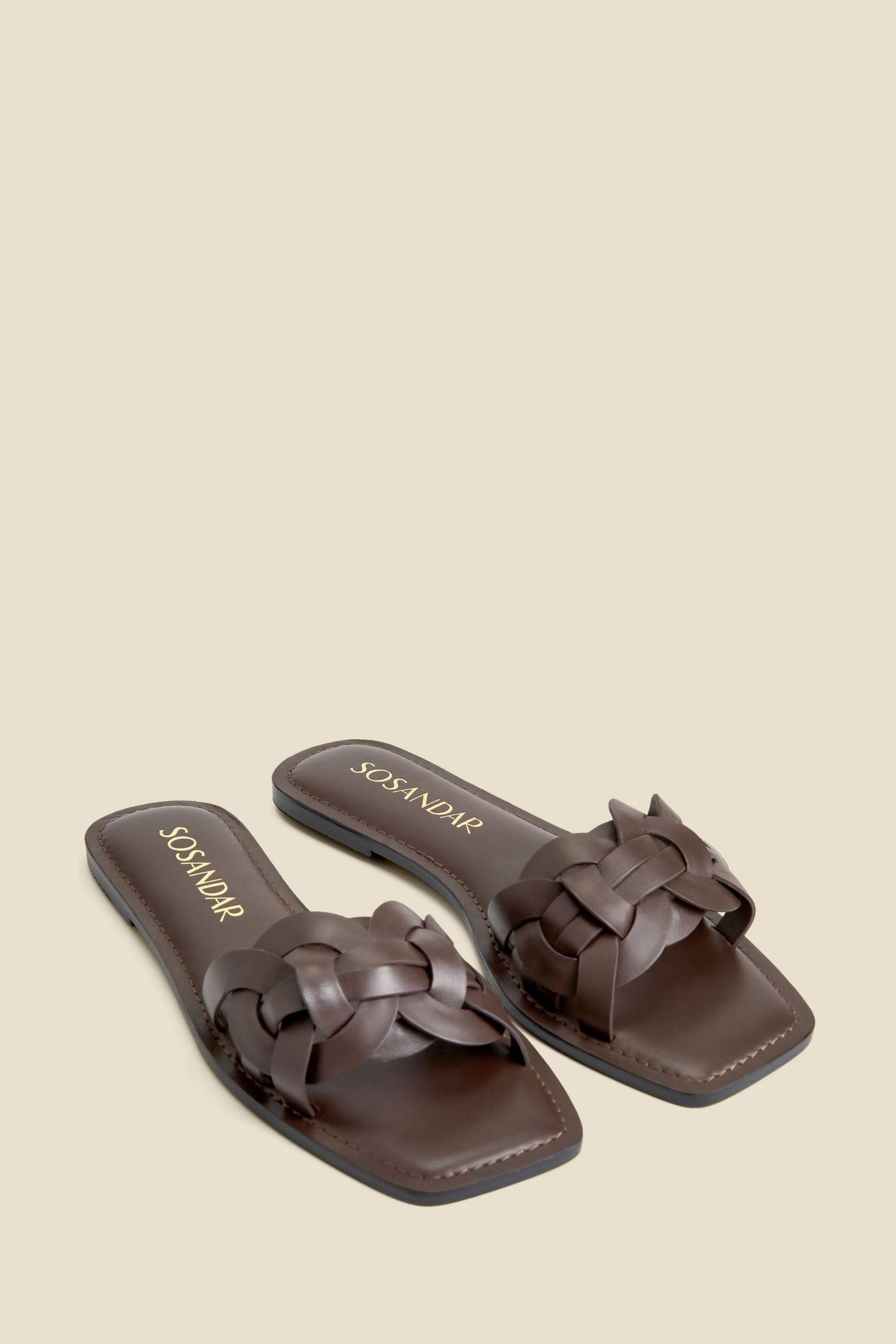 Sosandar Brown Leather Woven Strap Sandals - Image 1 of 3