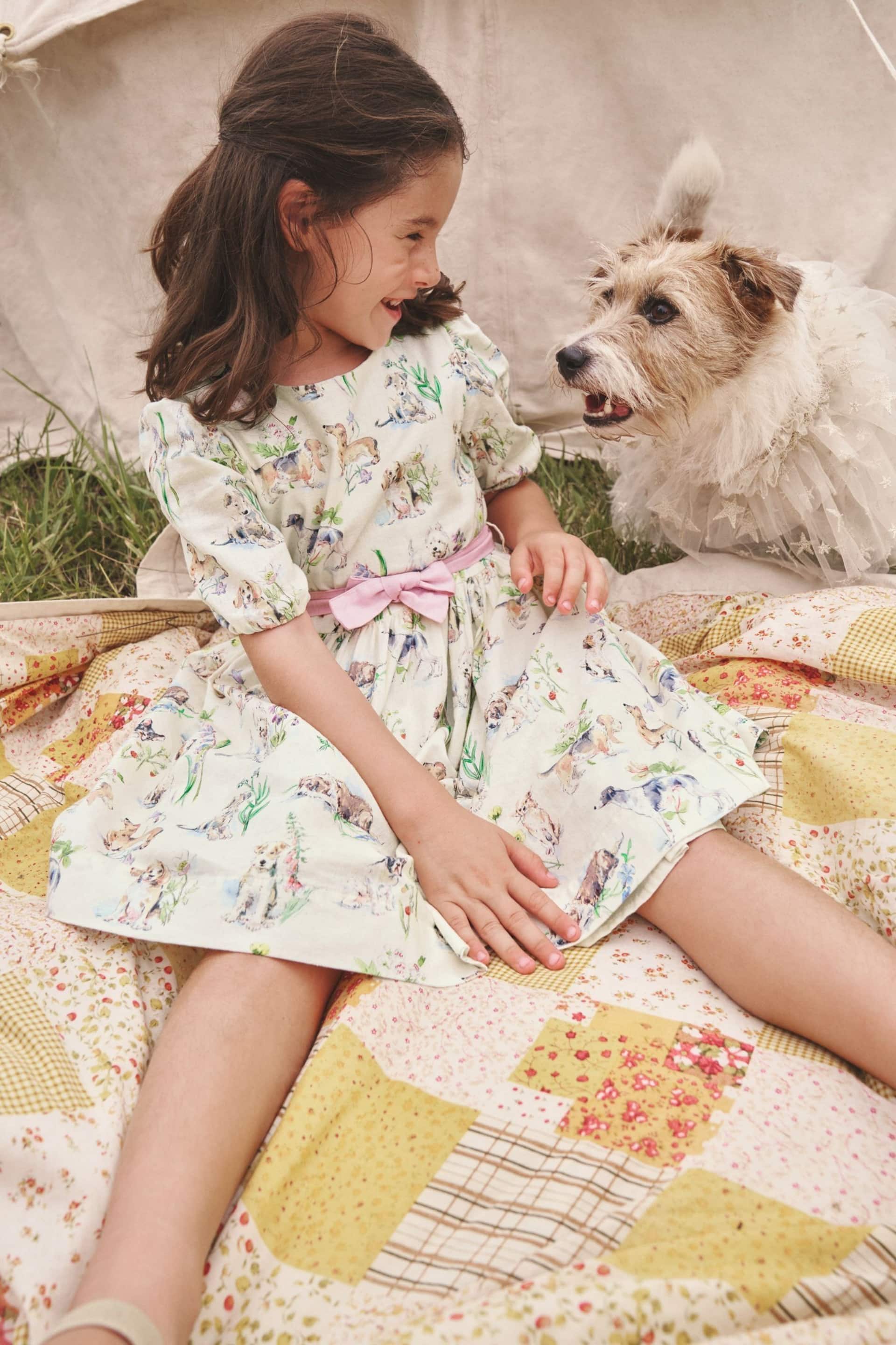 Boden Cream Cotton Linen Puppies Vintage Dress - Image 1 of 4