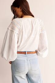 Boden White Cotton Smocked Blouse - Image 3 of 5
