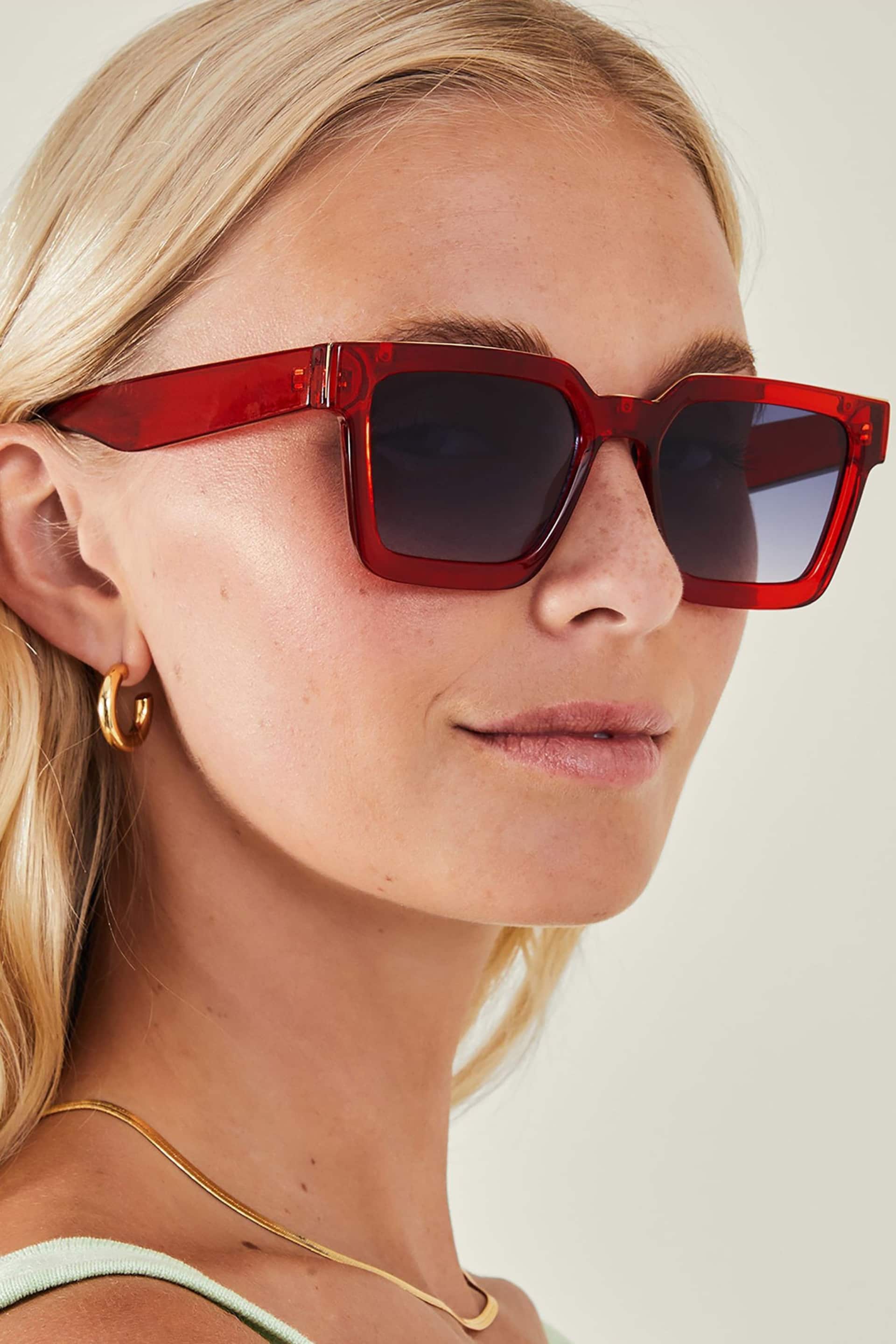Accessorize Red Crystal Flat Top Sunglasses - Image 3 of 3