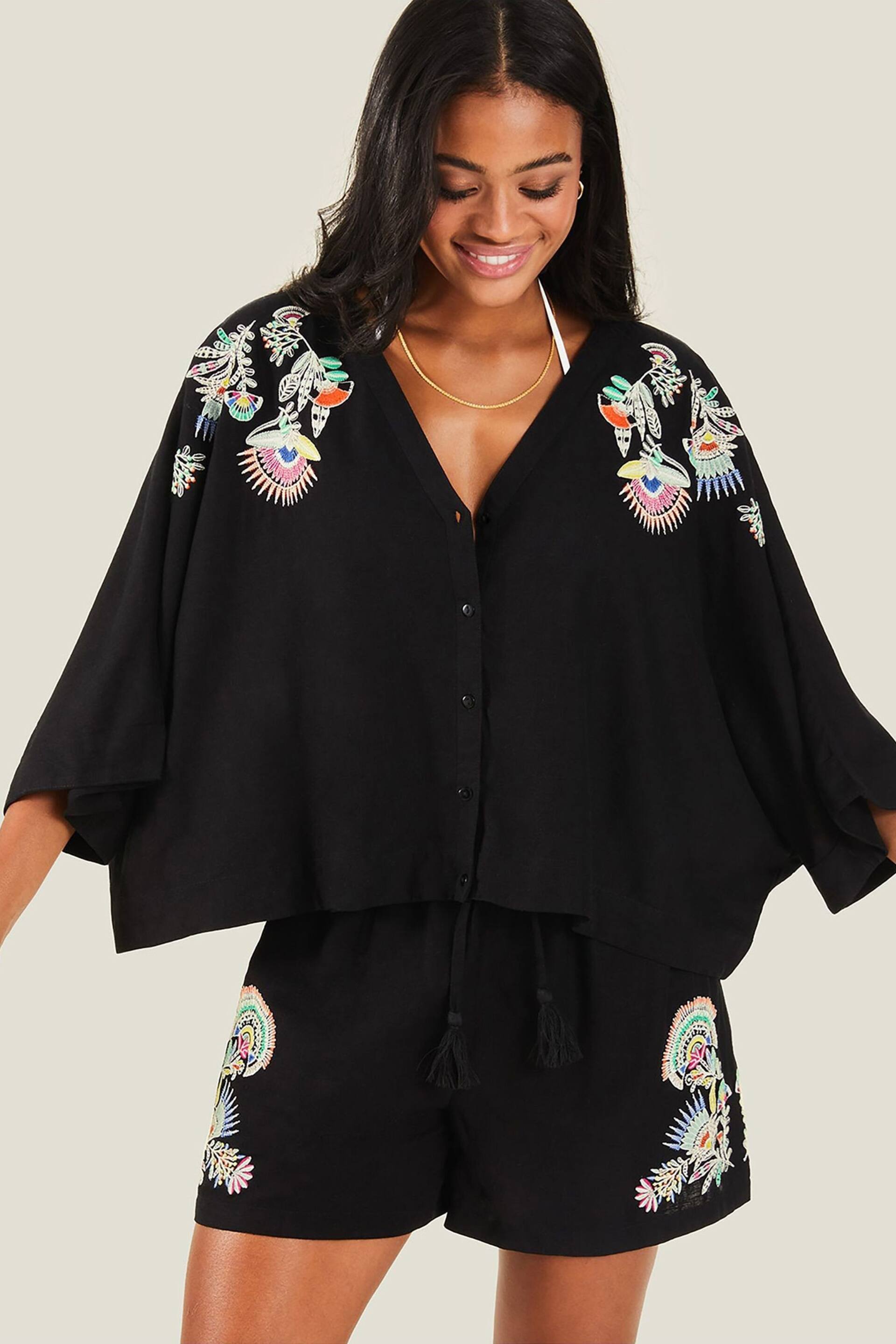 Accessorize Black Embroidered Beach Shirt - Image 1 of 3