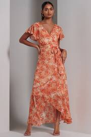 Jolie Moi Orange Haylie Frill Chiffon Maxi Dress - Image 1 of 6